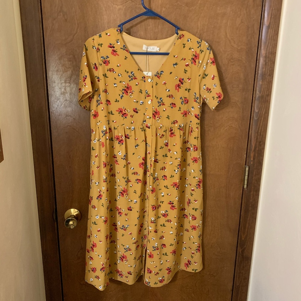Roolee Button Front Floral Midi Dress